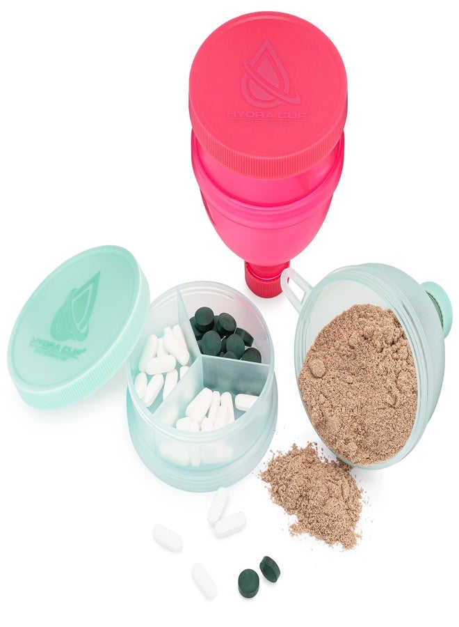 Hydra Cup [4 Pack Funnels for Filling Water Bottles with Protein Powder, 3 Compartment Pill Storage, Supplement Container Set to Go or Kitchen Use, Keychain for Shaker Cup - Image 4